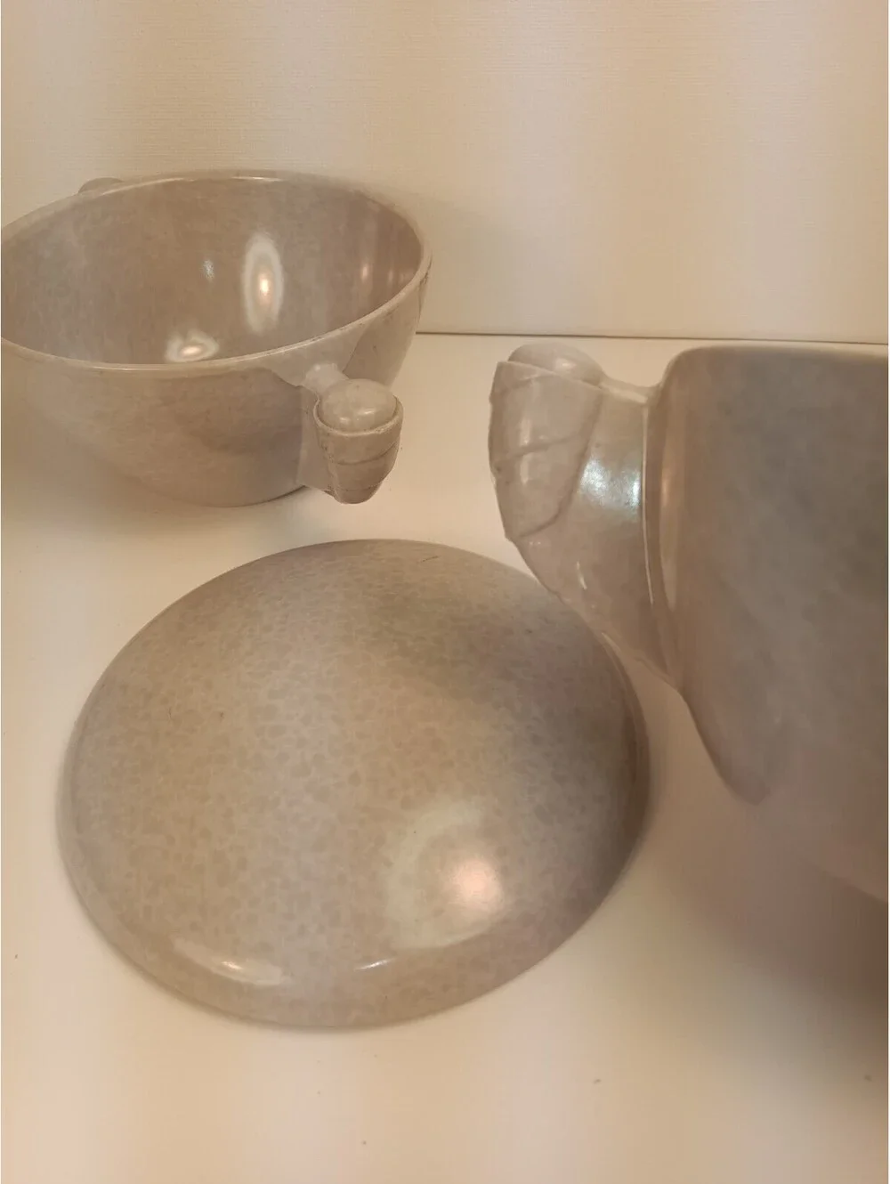 MCM Color Flyte Melamine Gray Creamer and Covered Sugar Bowl Set Branchell 1950s
